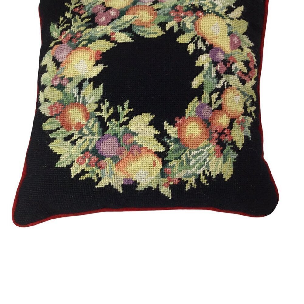 Vintage 1991 Imperial Elegance Needlepoint Pillow Peking Handicraft Floral Fruit